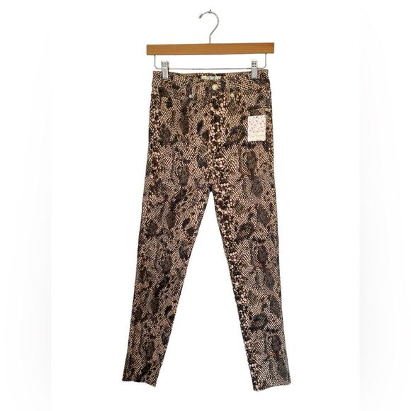 NWT FREE PEOPLE | High Rise Two Faced Snakeskin Print Cropped Skinny Jeans 27 - Picture 3 of 10